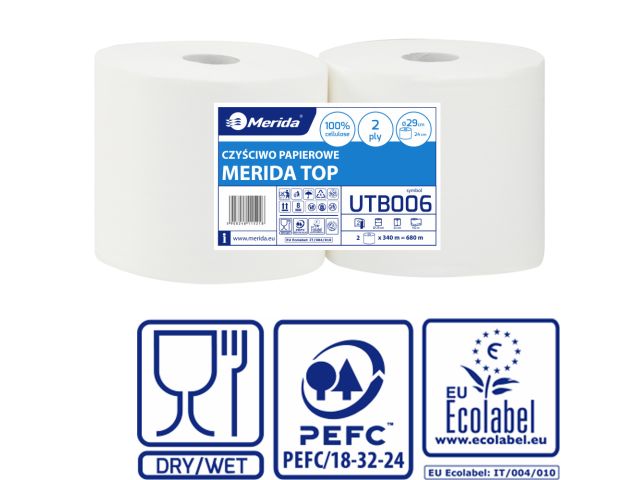 MERIDA TOP industrial towels, white, 2-ply, 100% cellulose, 340 m, (2 pcs. / pack)